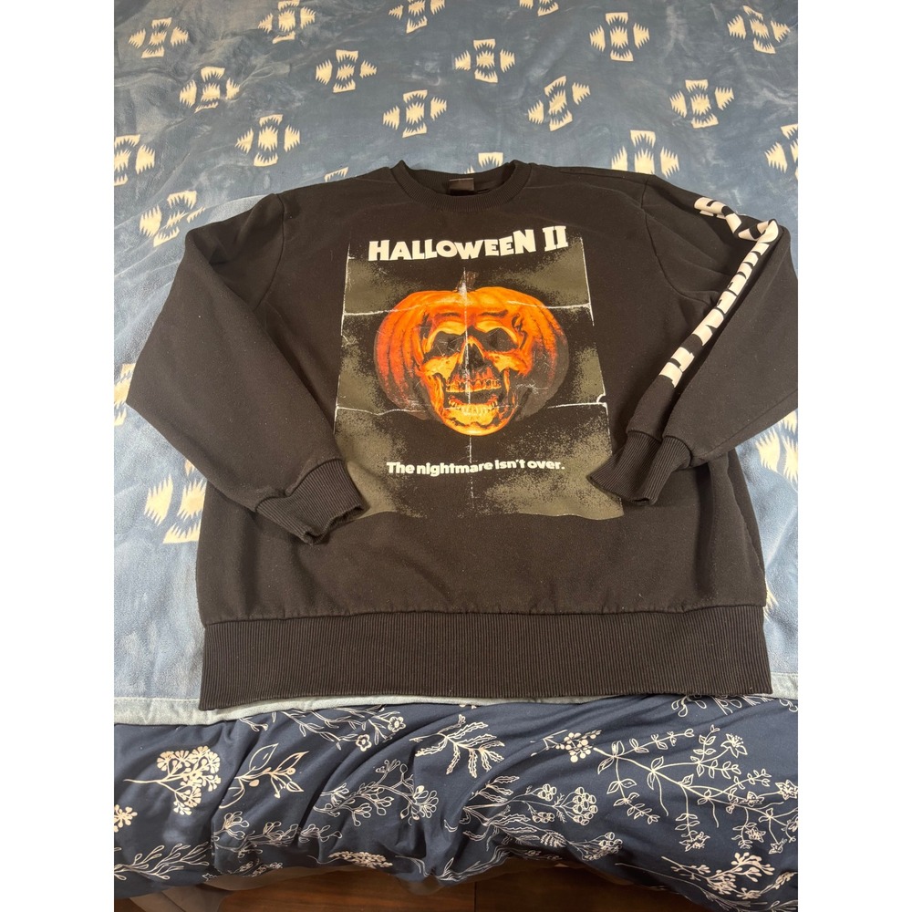 Halloween II Movie Graphic Sweatshirt Black Skull Pumpkin Horror Mens Large